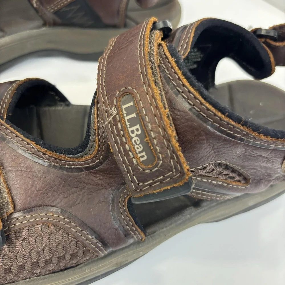 L.L.Bean Leather Hiking Sandals Mens Size 11 M Brown Hook Loop Comfort Shoes